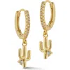 Glaze Jewelry 14k Over Silver Cz Cactus Huggie Earrings In Gold