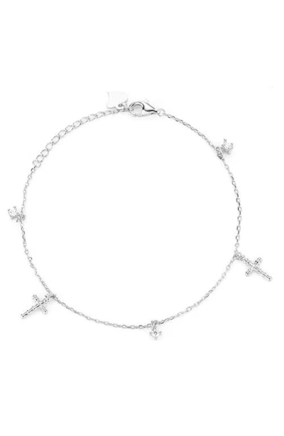 Glaze Jewelry Rhodium Plated Cz Cross Bracelet In Metallic