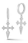 Glaze Jewelry Cubic Zirconia Cross Drop Huggie Hoop Earrings In Silver