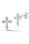 Glaze Jewelry Silver Diamond Cz Cross Studs In Silver