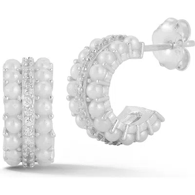 Glaze Jewelry Cubic Zirconia & Cultured Pearl Huggie Hoop Earrings In Metallic