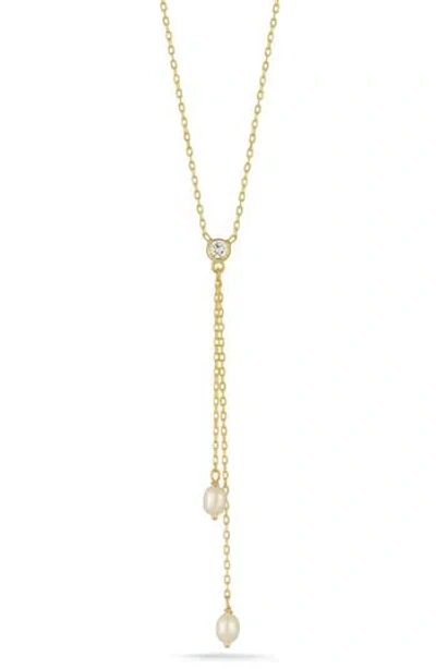 Glaze Jewelry Cubic Zirconia & Cultured Pearl Lariat Necklace In Gold