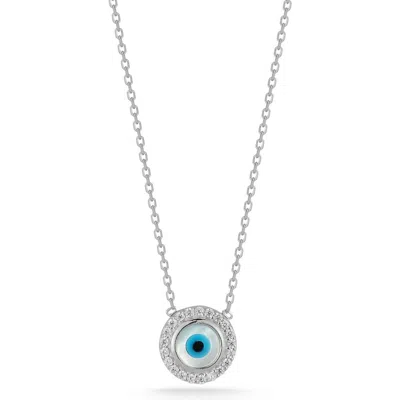 Glaze Jewelry Cubic Zirconia & Mother-of-pearl Evil Eye Pendant Necklace In Metallic