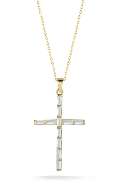 Glaze Jewelry Cubic Zirconia Baguette Cross Pendant Necklace In Gold