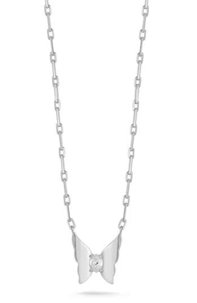 Glaze Jewelry Cubic Zirconia Butterfly Pendant Necklace In Metallic