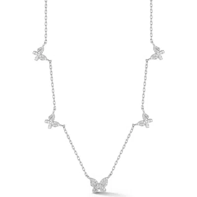 Glaze Jewelry Cubic Zirconia Butterfly Station Necklace In White