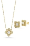Glaze Jewelry Cubic Zirconia Clover Pendant Necklace & Stud Earrings Set