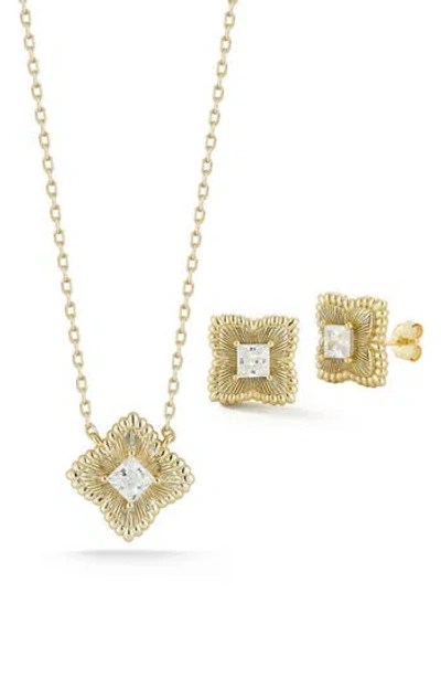 Glaze Jewelry Cubic Zirconia Clover Pendant Necklace & Stud Earrings Set