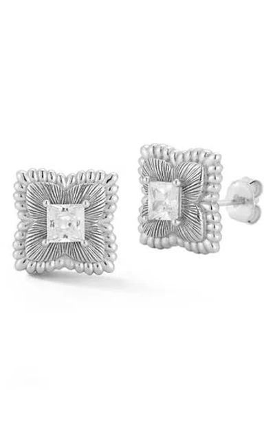 Glaze Jewelry Cubic Zirconia Clover Stud Earrings In Silver