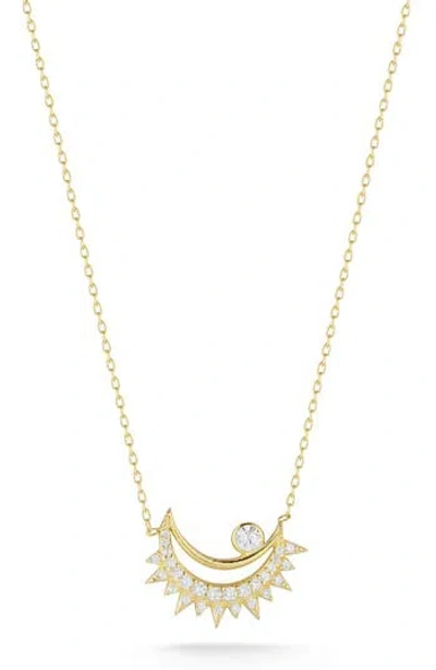 Glaze Jewelry Cubic Zirconia Crescent Moon Pendant Necklace In Gold