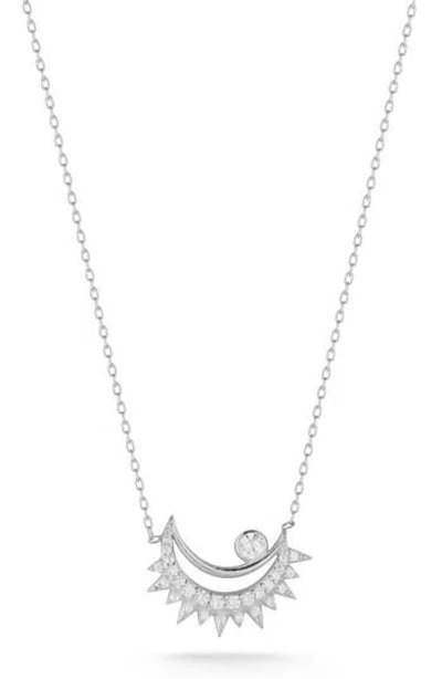 Glaze Jewelry Cubic Zirconia Crescent Moon Pendant Necklace In Metallic