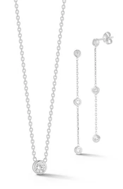 Glaze Jewelry Cubic Zirconia Drop Earrings & Pendant Necklace Set In Silver