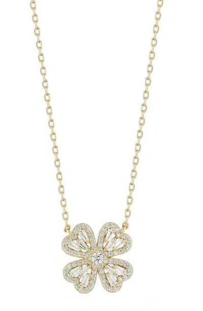 Glaze Jewelry Cubic Zirconia Four Leaf Clover Pendant Necklace In Gold