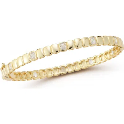 Glaze Jewelry Cubic Zirconia Geometric Hinged Bangle Bracelet In Gold