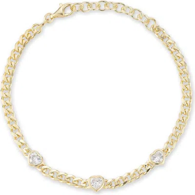 Glaze Jewelry Cubic Zirconia Heart Station Curb Chain Bracelet In Gold