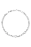 Glaze Jewelry Cubic Zirconia Heart Station Curb Chain Bracelet In Metallic