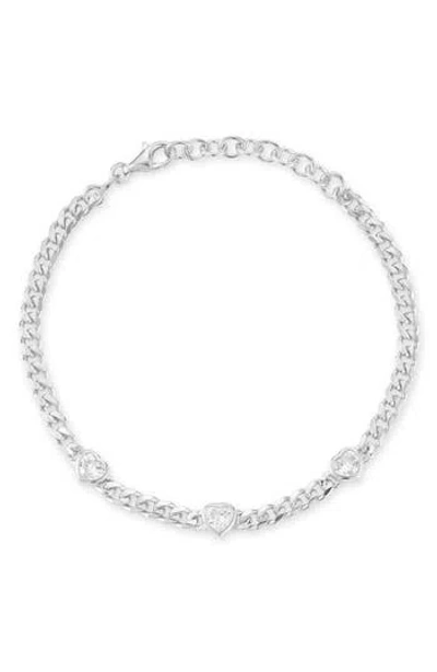 Glaze Jewelry Cubic Zirconia Heart Station Curb Chain Bracelet In Metallic