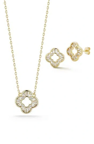 Glaze Jewelry Cubic Zirconia Open Clover Pendant Necklace & Stud Earrings Set In Gold