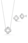Glaze Jewelry Cubic Zirconia Open Clover Pendant Necklace & Stud Earrings Set In Silver