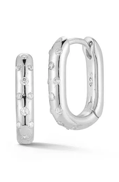 Glaze Jewelry Cubic Zirconia Oval Huggie Hoop Earrings In Silver