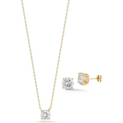 Glaze Jewelry Cubic Zirconia Pendant Necklace & Stud Earrings Set In Gold