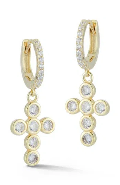 Glaze Jewelry Cubic Zirconia Sterling Silver Cross Huggie Hoop Earrings In Gold