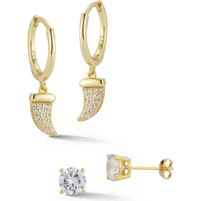 Glaze Jewelry Cubic Zirconia Stud & Drop Huggie Hoop Earring Set In Gold