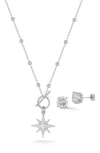 Glaze Jewelry Cubic Zirconia Stud Earrings & Star Pendant Necklace Set In Silver