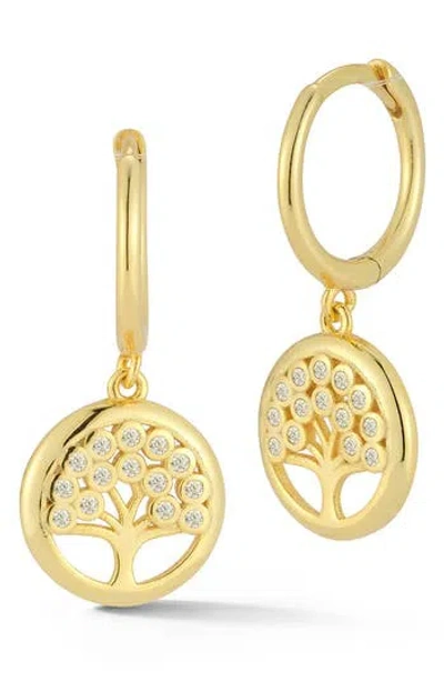 Glaze Jewelry Cubic Zirconia Tree Of Life Drop Huggie Hoop Earrings In Gold