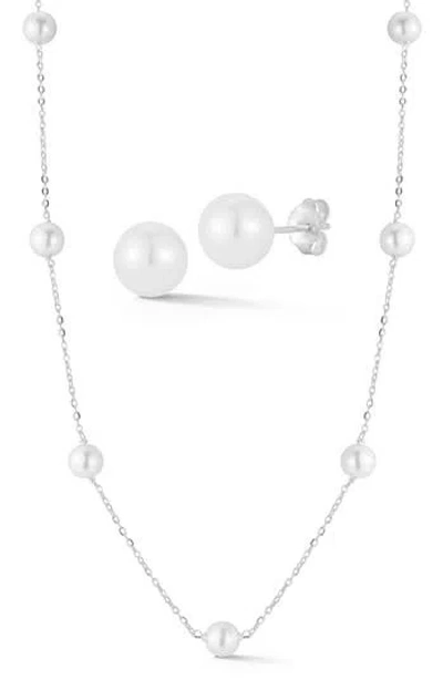 Glaze Jewelry Cultured Freshwater Pearl Station Necklace & Stud Earrings Set