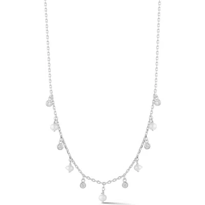 Glaze Jewelry Silver 3mm Pearl Cz Necklace In Metallic