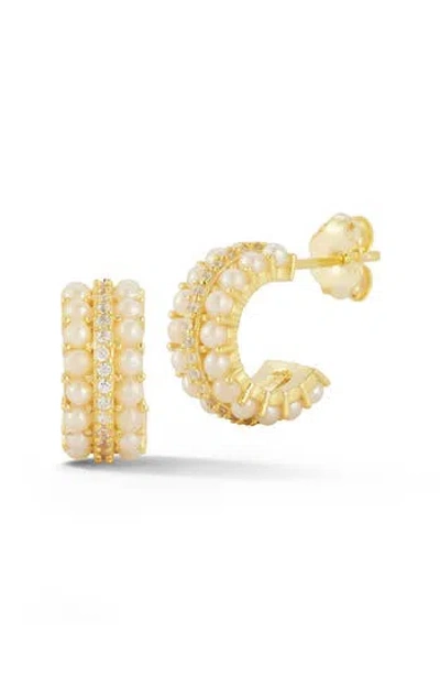 Glaze Jewelry Cultured Pearl Huggie Hoop Earrings In Gold