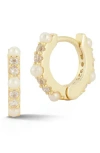 Glaze Jewelry Cz & Cultured Pearl Huggie Hoop Earrings In Gold