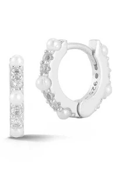 Glaze Jewelry Cz & Cultured Pearl Huggie Hoop Earrings In Silver