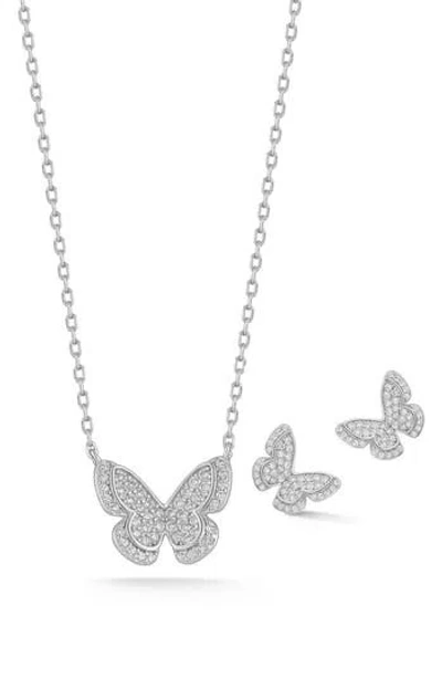 Glaze Jewelry Cz Butterfly Pendant & Stud Earrings Set