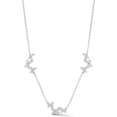 Glaze Jewelry Cz Butterfly Station Chain Necklace In Silver