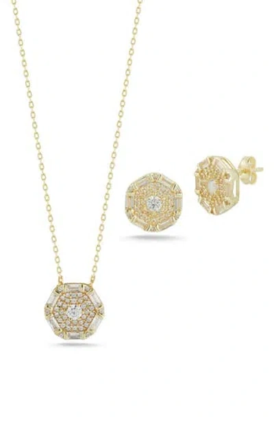 Glaze Jewelry Cz Cluster Pendant & Stud Earrings Set In Gold
