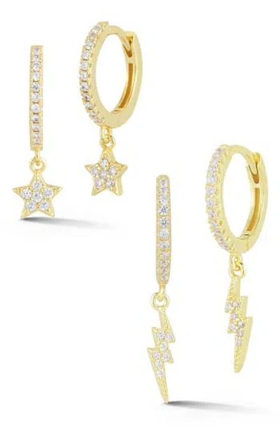 Glaze Jewelry Cz Dangle Huggie Hoop Earrings Set In Gold