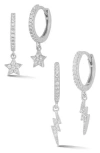 Glaze Jewelry Cz Dangle Huggie Hoop Earrings Set In White