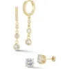Glaze Jewelry Cz Huggie Chain Drop & Stud Earrings Set In Gold