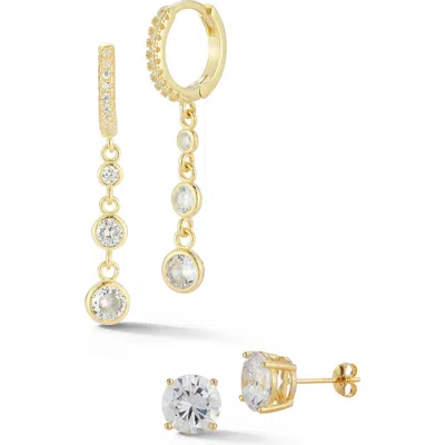 Glaze Jewelry Cz Huggie Chain Drop & Stud Earrings Set In Gold