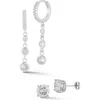 Glaze Jewelry Cz Huggie Chain Drop & Stud Earrings Set In Silver