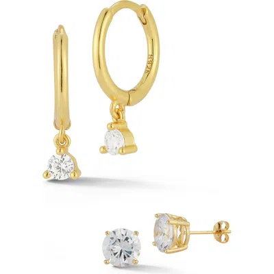 Glaze Jewelry Cz Huggie Drop & Stud Earrings Set In Gold