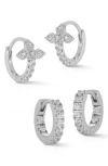 Glaze Jewelry Cz Huggie Hoop Earrings Set In Silver