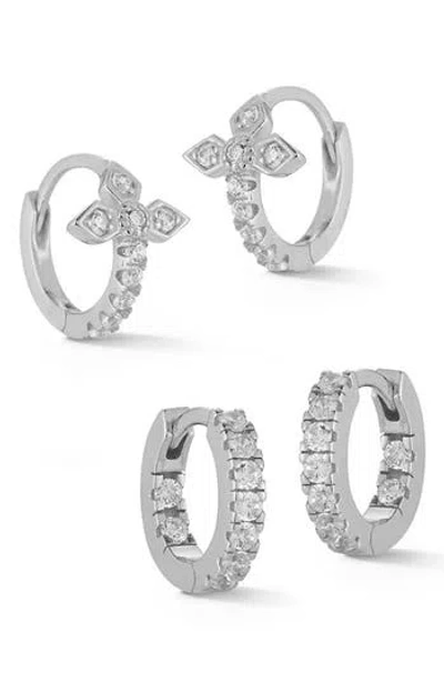 Glaze Jewelry Cz Huggie Hoop Earrings Set In Silver