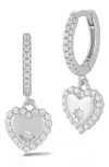 Glaze Jewelry Cubic Zirconia Heart Drop Huggie Hoop Earrings In Silver