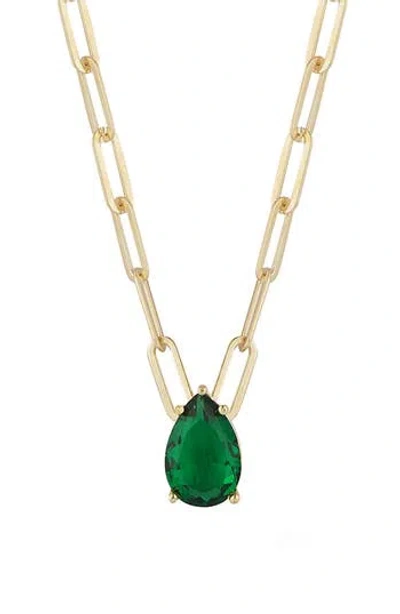 Glaze Jewelry Cz Pendant Paper Clip Chain Necklace In Gold