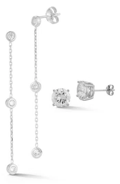 Glaze Jewelry Cz Station Chain & Stud Earrings Set In Silver