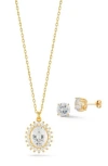 Glaze Jewelry Cz Stud Earrings & Pendant Necklace Set In Gold