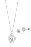 Glaze Jewelry Cz Stud Earrings & Pendant Necklace Set In Silver
